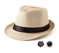 LADYBRO Straw Trilby Fedora Hat for Men 1920s Short Brim Wool Felt Panama Cap 7 1/4, S01 Beige, Size: 7 1/4 (58cm), Fits 22" - 22 7/8", M