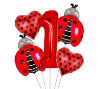 Ladybug 1st Birthday Balloon Set - 5 Pcs Giant 40 Inch Red Number One Foil Balloon, 2 Large 28 Inch Ladybug Balloons for Baby First Birthday Party, Ladybug Theme Party, One Year Old Celebration Decor