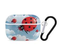 Ladybug and Cloud AirPods Pro Case Cover with Keychain Ring PC Hard Shell Protective Case for AirPods Pro 2nd for Women Men Generation Easy Open Full Drop Protection Cover White-Style