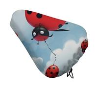 Ladybug And Cloud Bike Seat Cover for Men Women Water Repellent Exercise Bike Seat Cushion Adjustable Bicycle Seat for Outdoor Biking