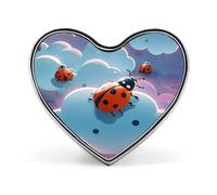 Ladybug And Cloud Button Pin Heart Shape Metal Lapel Pins Badges Personalized Pinback Button Badges Novelty Funny Enamel Pins Fashion Cute Heart Brooch Pin for Backpacks Jackets Bags