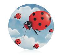 Ladybug And Cloud Cutting Board for Kitchen Mini Cheese Chopping Board Round Tempered Glass Chopping Block for Picnic Cutting Pizza Meat Fruit(7.9 Inch)