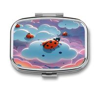 Ladybug and Cloud Pill Organizer 2 Compartments Small Pill Box for Pocket Purse Portable Travel Pill Case Metal Medicine Organizer Daily Pill Container for Vitamin Fish Oil Supplement