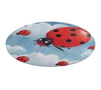 Ladybug and Cloud Round Rug Soft Absorbent Bath Mat Entryway Anti Slip Rugs Farmhouse Front Back Door Mat 80 * 80cm for Bedroom Living Room Home Decorative