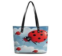 Ladybug And Cloud Tote Bag Large Soft Leather Purse with Zipper Lightweight Ladies Shoulder Handbag