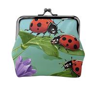 Ladybug and Green Leaves Full Double-Sided Printed Pattern Women's and Girls' Fashionable Leather Kiss Lock Coin Purse Card Bag