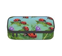 ladybug and green leaves Large Capacity Pencil Pen Case Portable Stationery Pouch Holder Box Organizer Makeup Cosmetic Bag Office College Storage Bag Supplies for Work School Travel 21x9.5x5 cm