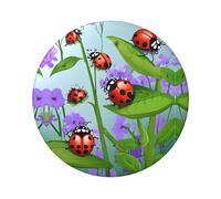 Ladybug And Green Leaves Round Badge - Durable Tinplate Design With Full Single-Sided Print, Perfect For Custom Gifts & Apparel Decoration