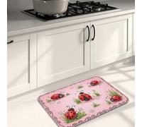 Ladybug and Mushroom Kitchen Mats for Floor, Cute Peach Polka Dot Vintage Soft Mats, Spring Cushioned Comfort Washable Decor Rugs for Kitchen Sinks Laundryroom Bathroom 16x24 Inch