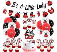 Ladybug Baby Shower Decorations It’s A Little Lady Banner Ladybeetle Cake Topper Balloons for Ladybird Birthday Party Supplies