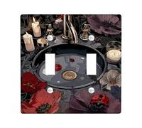 Ladybug Bathroom Double Light Switch Cover Plate, Floral Dark Flower Candle Fall Black Plastic Standard Size Decorative Wall Plates for Home Living Room Bedroom Apartment Decor