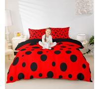 Ladybug Bedding Set,Red and Black Comforter Cover Set for Teens Women Room Decor,Polka Dot Pattern Duvet Cover Breathable Cartoon Theme Bedspread Cover Full Size(No Comforter)