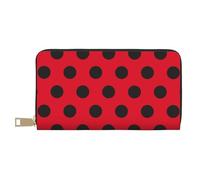 Ladybug Black Dotted Spots Red Print Wallet Women, Leather Bifold Multi Card Wallet, Long Purse Women's Wallets