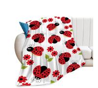 Ladybug Blanket Lady Bug Cartoon Throw Blanket Flower Green Leaves Fuzzy Plush Blanket Ultra Soft for Animal Lover Gift Kids Teens Women Men Girls Boys Stuffed Decor for Bedding Sofas Couch 50"X40"