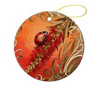 Ladybug Bottlebrush Spike Christmas Ornaments Personalized Christmas Tree Ornaments Round Ceramic Xmas Pendant Keepsake Gift Ornament for Xmas Tree Winter Holiday