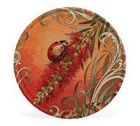 Ladybug Bottlebrush Spike Circular Iron Wall Art Retro Tinplate Metal Hanging Picture Decorative Metal Art for Porch, Farmhouse, Bathroom Decor, Modern Home & Outdoor 11.8 Inch