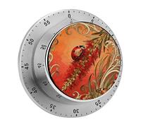 Ladybug Bottlebrush Spike Mechanical Kitchen Timer 60 Minute Wind Up Countdown Clock with Magnetic Back Loud Alarm Stainless Steel Manual Timer for Cooking Baking Classroom Home Gym
