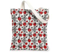 Ladybug Canvas Tote Bag for Women, Nature Floral Leaf Flower Spring Red Washable Reusable Everyday Tote Bag Ideas for Outdo, Red, 13x15 Inch