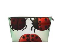 Ladybug Cartoon Printed Toiletry Bag for Women Girl Portable Travel Cosmetic Bag Leather Makeup Pouch Organizer with Gold Zipper