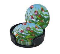 Ladybug Coasters Set Of 6 For Drinks With Holder, Classy And Simple Coasters For Coffee Table, Great Housewarming Gifts