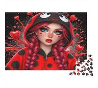 Ladybug Costume 1000 Piece Jigsaw Puzzle Paper for Adults Red Heart Background Puzzle Game for Family Home Decor Relaxation Gift 70x50cm/1000pcs