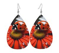 Ladybug Daisy Earrings for Women Teardrop Leather Earring Double Sided Drop Dangle Earrings Lightweight Women's Ear Accessories Jewelry Fashion Birthday Gift