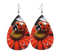 Ladybug Daisy Earrings, Lightweight Leather Teardrop Dangle Drop Earrings for Christmas Birthday Gift, Fashion Pendant for Women Jewelry Outfits Accessories
