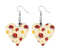 Ladybug Daisy Flower Trendy Wooden Earrings for Women Boho Charms Studs Lightweight Dangle Drop Pendant Love