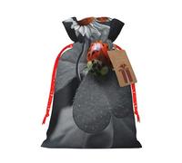 (Ladybug Daisy) Print Christmas New Year Candy Gift Bag, Red Xmas Ribbon Drawstring Bags for Kids Xmas Holiday Eve Presents S Size