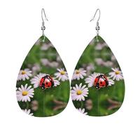 Ladybug Daisy Print Leaf Shape Drop Earrings Heart-Shaped PU Leather Earrings For Valentine Day