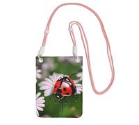Ladybug Daisy Print Small Crossbody Shoulder Bag, Cell Phone Bag Wallet Purses with Adjustable Strap for Women, Pink, One Size