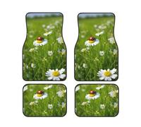 Ladybug Daisy Print Vehicle Foot Mat Set 4 Pieces Floor Mats Waterproof Anti-Slip Cars Trucks SUV Vans