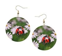 Ladybug Daisy Trendy Leather Earrings For Women Dangle 1 Pair Lightweight Printed Piercing Earrings Jewelry Gifts For Women Girls