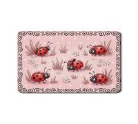 Ladybug Dish Drying Mats for Kitchen Counter, Peach Polka Dot Absorbent Rubber Dish Mat, Spring Floral Cute Vintage Drying Pad for Coffee Bar 12x20 Inch