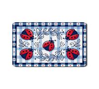 Ladybug Dish Drying Mats for Kitchen Counter, Red Blue Gingham Absorbent Rubber Dish Rack Mat, Spring Summer Farmhouse Pu Leather Drying Pad 12x20 Inch