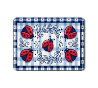 Ladybug Dish Drying Mats for Kitchen Counter, Red Blue Gingham Absorbent Rubber Dish Rack Mat, Spring Summer Farmhouse Pu Leather Drying Pad 18x24 Inch