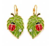 Ladybug Earrings for Women Green Leaf Bug Ladybird Earrings Lightweight Cute Insect Ladybug Leverback Jewelry, M, Zinc, No Gemstone