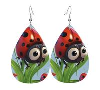 Ladybug Earrings for Women Teardrop Leather Earring Double Sided Drop Dangle Earrings Lightweight Women's Ear Accessories Jewelry Fashion Birthday Gift