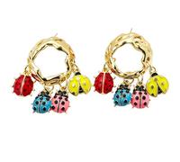 Ladybug Enamel Charm Hoop Earrings, Gold Plated Multicolor Insect Drop Earrings, Dopamine Retro Accessory,Whimsical Statement Jewelry for Daily, Party & Gifting