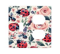 Ladybug Floral Light Switch Cover Plates/Outlet Covers, Red and Peach Garden Flowers for Spring Decor, Thermoplastic Wall Plates, Standard Size Toggle Duplex