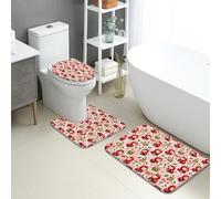 Ladybug Floral Quick Dry Bath Mat, Cute Red Bugs and Green Leaves Absorbent Non Slip Shower Mat, Spring Decorative Washable Bath Rugs for Bathroom Toilet Restroom 3 Piece Sets