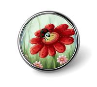 Ladybug Flower Badges Decorative, Durable Aluminum Alloy Round Badge, Lightweight Button Brooch for Shirts, Jackets, Hats, Uniforms 1"