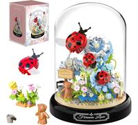 Ladybug Flower Bouquet Building Block Set, Insect Flowers Plants Decor with Dust Cover, Creative DIY Animals Plants Bonsai Collection Building Kit, Home Office Decor Gifts for Adults Kids