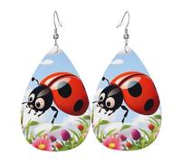 Ladybug Flower Earrings Cartoon Women Teardrop Leather Earrings Double Sided Dangle Earrings Lightweight Women Ear Accessories Fashion Jewelry Gift