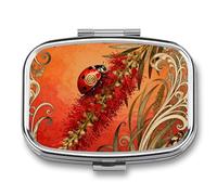 Ladybug Flower Pill Box 2 Compartments Portable Travel Pill Case Mini Medicine Organizer for Pocket Purse Metal Waterproof Medicine Container Holder Vitamin Fish Oil
