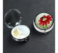 Ladybug Flower Pill Box 3 Compartment Round Metal Pill Case for Purse & Pocket, Portable Medicine Organizer Travel Pillbox Daily Pill Container Holder to Hold Vitamins, Fish Oil