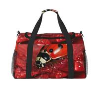 Ladybug Flower Print Foldable Carry On Tote Large Capacity Hand Carry Bag for Airplane Weekend Getaways