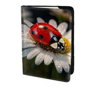 Ladybug Flower print Leather Card Case Travel Accessories Passport Holder Cover Wallet for Women Men, Black, One Size
