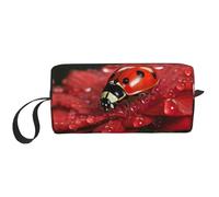 Ladybug Flower print Travel Toiletry Pouch, Pencil Bag Canvas Makeup Bag, Multi-Purpose Cosmetic Bag with Zipper, White, One Size