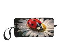 Ladybug Flower print Travel Toiletry Pouch, Pencil Bag Canvas Makeup Bag, Multi-Purpose Cosmetic Bag with Zipper, White, One Size